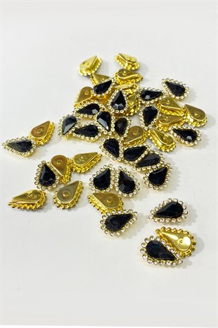 Siyah Gold Kasalı Damla Dikme Taş 10 Adet