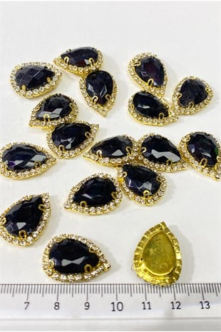 Siyah Gold Kasalı Damla Dikme Taş 5 Adet