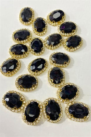 Siyah Gold Kasalı Oval Dikme Taş 5 Adet
