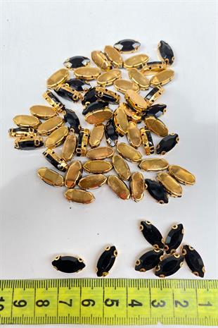 Siyah Gold Zeminli Dikme Parlak Cam Mekik Boncuk 10 Adet