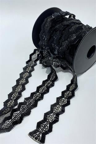 Siyah Gümüşlü Boncuklu Ütüyle Yapışan Şerit Aplik 