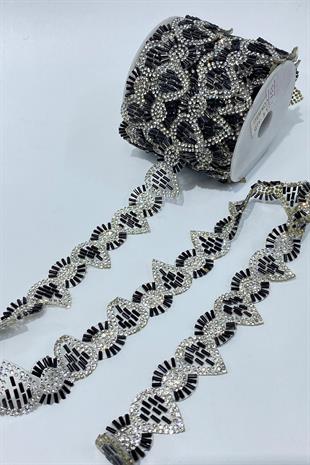 Siyah Gümüşlü Ütüyle Yapışan Şerit Aplik 