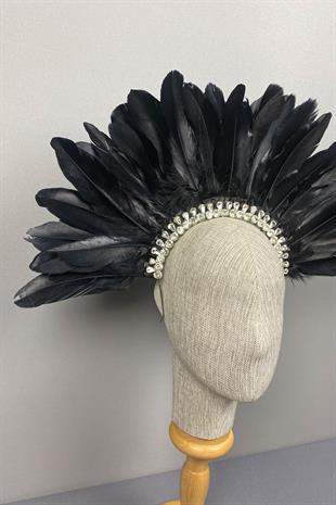 Black Hera Feathered Stone Bridal Henna Crown Accessory
