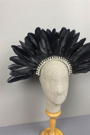 Black Hera Feathered Stone Bridal Henna Crown Accessory