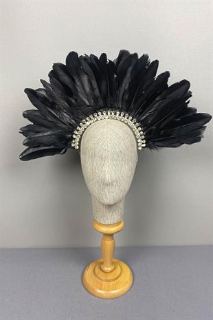 Black Hera Feathered Stone Bridal Henna Crown Accessory