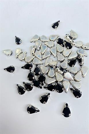 Siyah Kasalı Dikme Parlak Cam Damla Boncuk 10 Adet