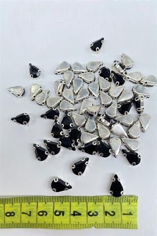 Siyah Kasalı Dikme Parlak Cam Damla Boncuk 10 Adet