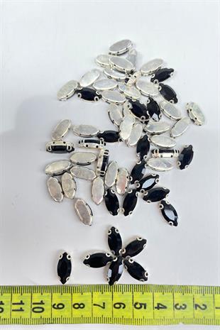 Siyah Kasalı Dikme Parlak Cam Mekik Boncuk 10 Adet