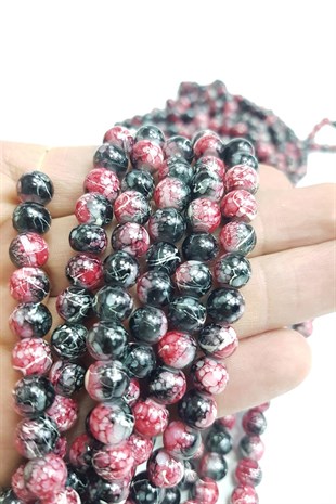 Siyah-Kırmızı Desenli Dizi Cam Boncuk