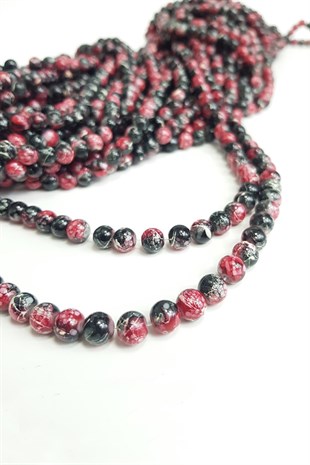 Siyah-Kırmızı Desenli Dizi Cam Boncuk