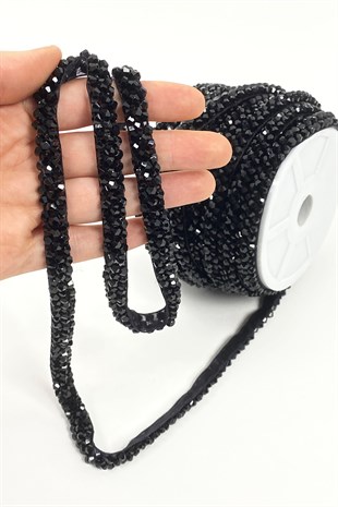 Black Crystal Bead Embroidered Ribbon