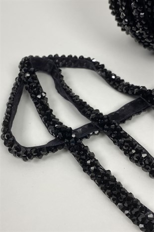 Black Crystal Bead Embroidered Ribbon