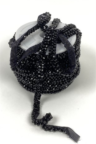 Black Crystal Bead Embroidered Ribbon