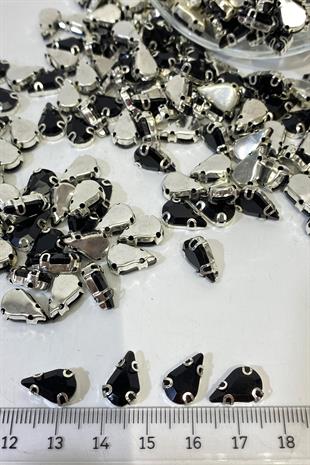 Siyah Metal Kasalı Damla Beyoğlu Taşı Dikme boncuk 10 Adet