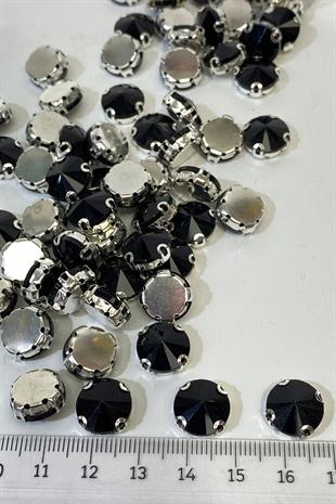 Siyah Metal Kasalı Yuvarlak Beyoğlu Taşı Dikme boncuk 5 Adet