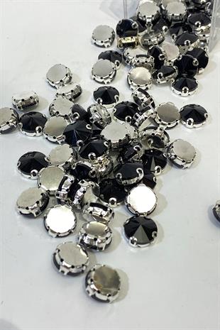 Siyah Metal Kasalı Yuvarlak Beyoğlu Taşı Dikme boncuk 5 Adet