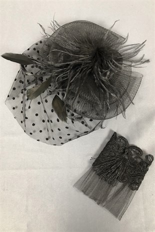 Black Wedding Hat and Bracelet Accessory Face Veils