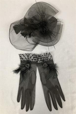 الجملة قبعة الزفاف السوداء وقفازات رقصة البولكا