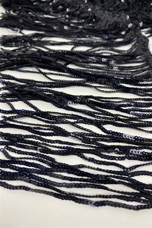 Siyah Pul Payetli Parlak Püskül Saçak Şerit 15 cm 1 mt