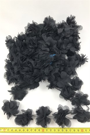 Siyah Renk Lazer Kesim Tül Çiçek