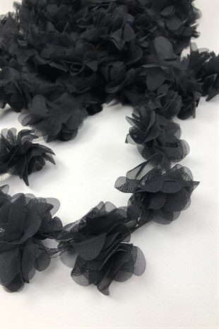 Siyah Renk Lazer Kesim Tül Çiçek