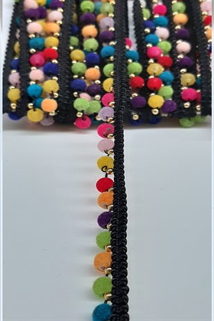 Siyah Renkli Kadife Boncuklu Sacak Serit