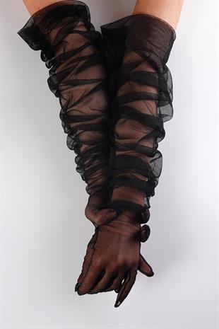 الجملة أسود عادي الكوع عادي طول قفازات الزفاف