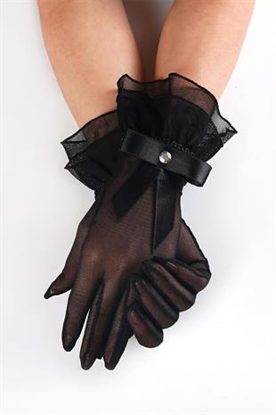 الجملة القوس عادي أسود وقفازات الزفاف الحجر