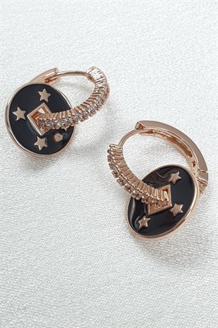 Siyah Sadira Yıldız Detaylı Halka Küpe