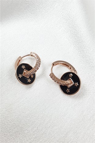 Siyah Sadira Yıldız Detaylı Halka Küpe