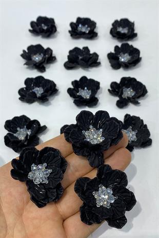 Siyah Sedef Yapraklı Kristal Boncuklu İncili Broş