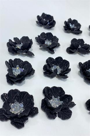 Siyah Sedef Yapraklı Kristal Boncuklu İncili Broş