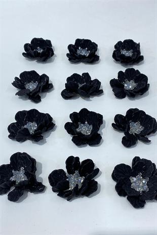 Siyah Sedef Yapraklı Kristal Boncuklu İncili Broş