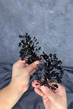 Siyah  Selis Çift Taraflı Gelin Kına Tacı Saç Aksesuarı