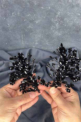 Siyah  Selis Çift Taraflı Gelin Kına Tacı Saç Aksesuarı