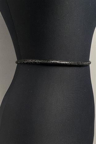 حزام فستان سهرة بحجر لامع أسود كثيف