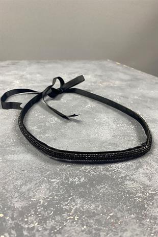 حزام فستان سهرة بحجر لامع أسود كثيف