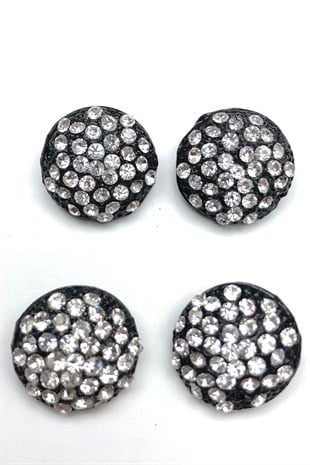 زر فستان سهرة معدني أسود ضيق من الحجر