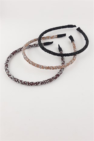 Siyah Somon Kırmızı 3lü Taşlı Taç