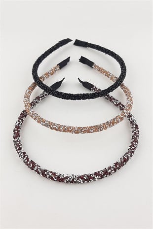 Siyah Somon Kırmızı 3lü Taşlı Taç