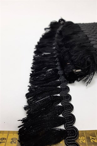 Siyah Su Yolu Desenli Şerit Püskül 5 cm