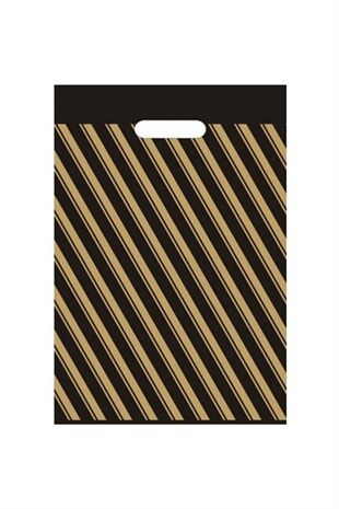 Siyah Takviyeli Mağaza Poşeti Çizgili No: 2 26x38 Cm 50 Adet