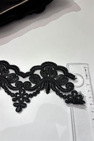 Siyah Taşlı Boncuk İşlemeli Kenar Fransız Danteli Güpür