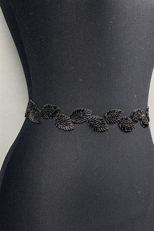 حزام فستان الحجر الأسود وإكسسوار الخصر