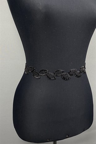 حزام فستان الحجر الأسود وإكسسوار الخصر