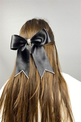 Siyah Taşlı Özel Tasarım Fiyonklu Saç Tokası Aksesuar 