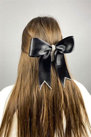 Siyah Taşlı Özel Tasarım Fiyonklu Saç Tokası Aksesuar 