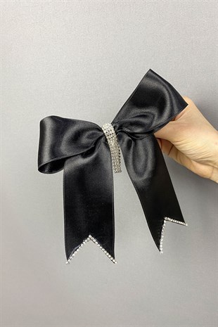 Siyah Taşlı Özel Tasarım Fiyonklu Saç Tokası Aksesuar 