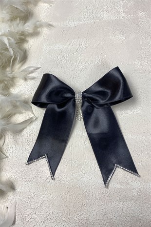 Siyah Taşlı Özel Tasarım Fiyonklu Saç Tokası Aksesuar 