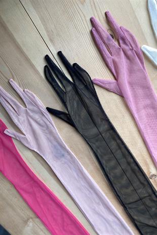 Siyah Uzun Şık Gelin Eldiveni Tül Eldiven Nikah/Düğün/Parti Eldiveni